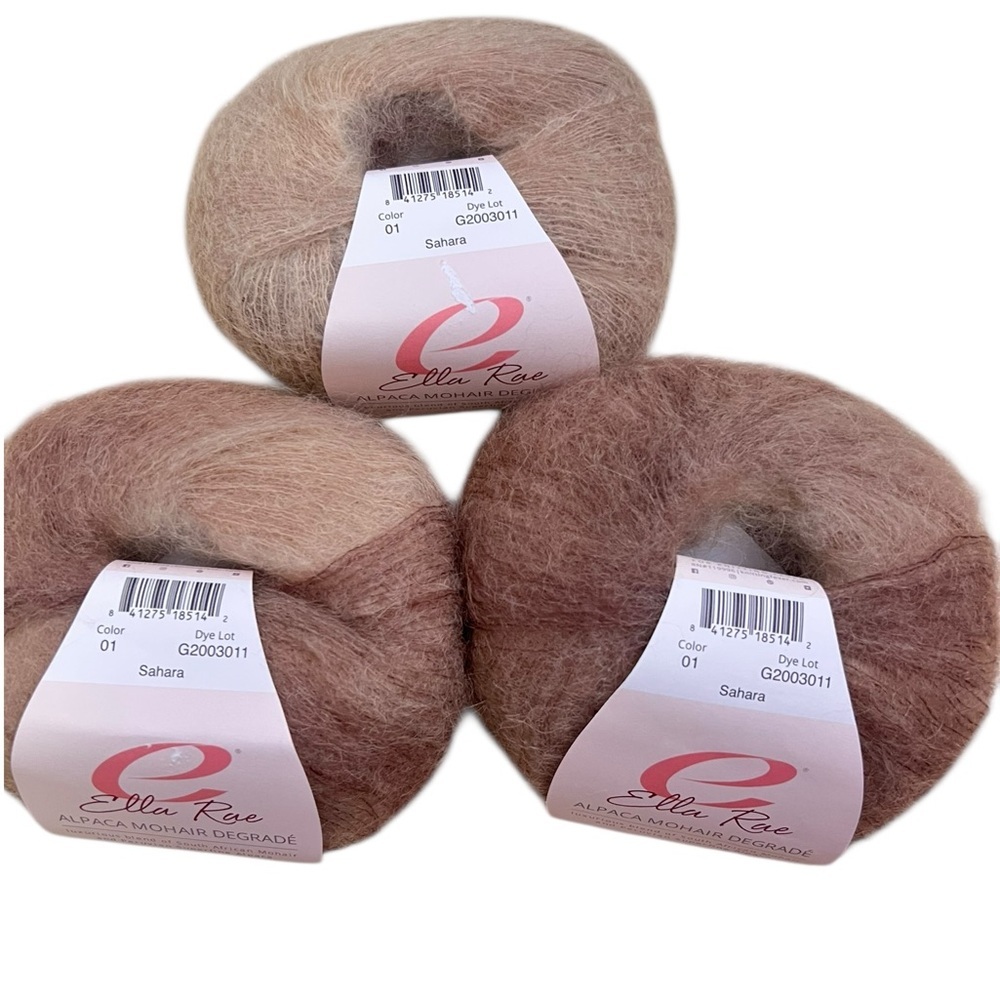 Lot of 3 Ella Rae ALPACA KID MOHAIR DEGRADE Lace weight yarn Sahara Color 01